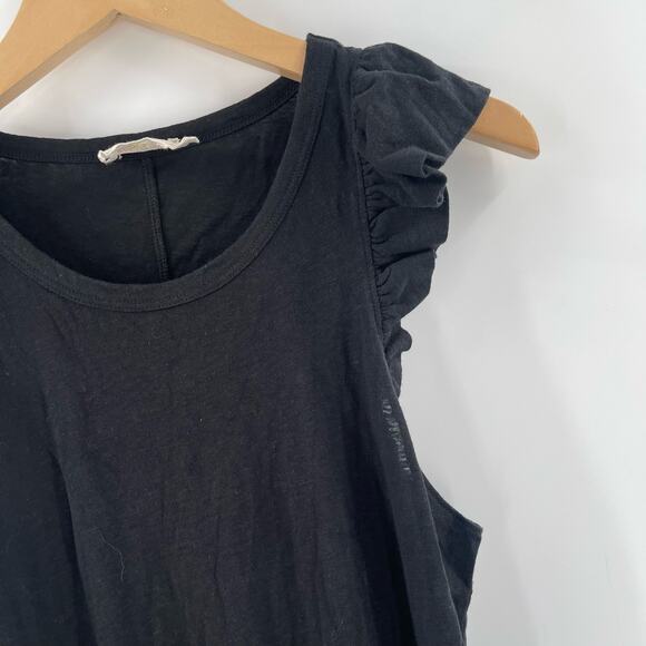 NATION LTD Dress Size Medium Elliot Ruffle Sleeve Black Pima Cotton Linen Blend - Picture 9 of 15
